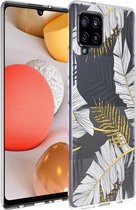 iMoshion Design voor de Samsung Galaxy A42 hoesje - Bladeren - Zwart / Goud