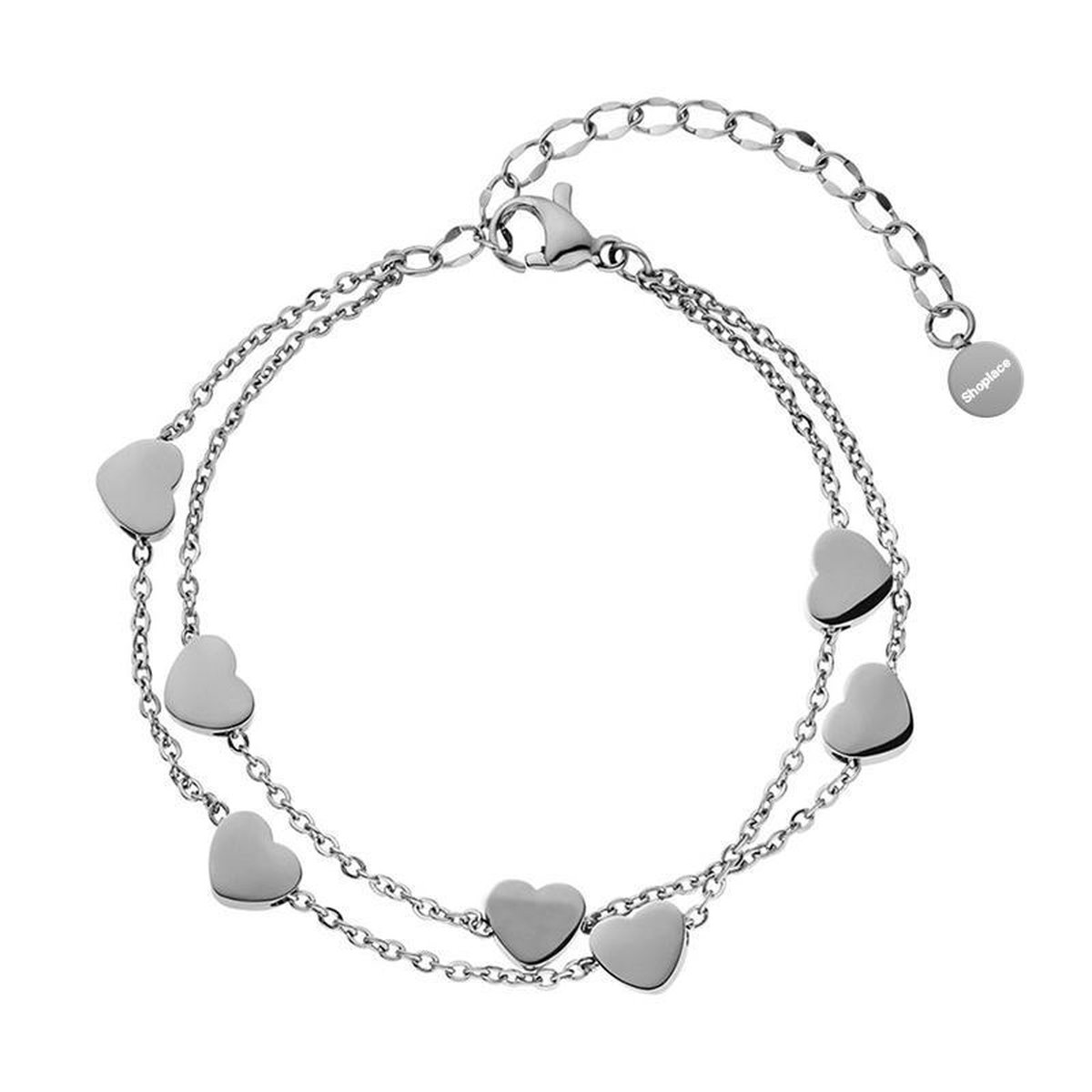 Shoplace Hartjes armband dames - Love - Cadeauverpakking - 15 t/m 20cm - Zilver - Shoplace