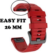 Firsttee - Siliconen Horlogeband - EASY FIT - 26 MM - Voor GARMIN - ROOD - Horlogebandjes - Quick Release - Easy Click - Garmin – Fenix 5X – Fenix 6X - Fenix 3 - Horloge bandje - G