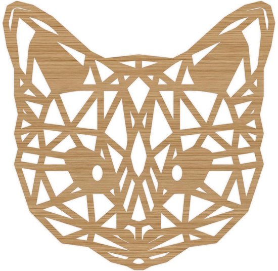 Geometrische Dieren Kat/Poes - Bamboe hout - L (55x54 cm) - Cadeau - Kinderen - Geschenk - Woon decoratie - Woonkamer - Slaapkamer - Geometrische wanddecoratie - WoodWideCities
