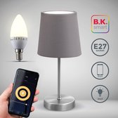 B.K.Licht - Tafellamp smart - slaapkamer lamp - bedlamp - leeslamp - stof - incl. E14 smart lamp