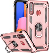 HB Hoesje Geschikt voor Samsung Galaxy A20S Roségoud - Anti-Shock Hybrid Armor met Kickstand Ring