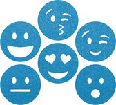 Smileys  vilt onderzetters  - Lichtblauw - 6 stuks - ø 9,5 cm - Tafeldecoratie - Glas onderzetter - Cadeau - Woondecoratie - Tafelbescherming - Onderzetters voor glazen - Keukenben