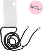 FESTICASE Hoesje Geschikt voor iPhone XR Telefoonhoesje met koord (Zwart) TPU - Soft Case Hoesje - Transparant