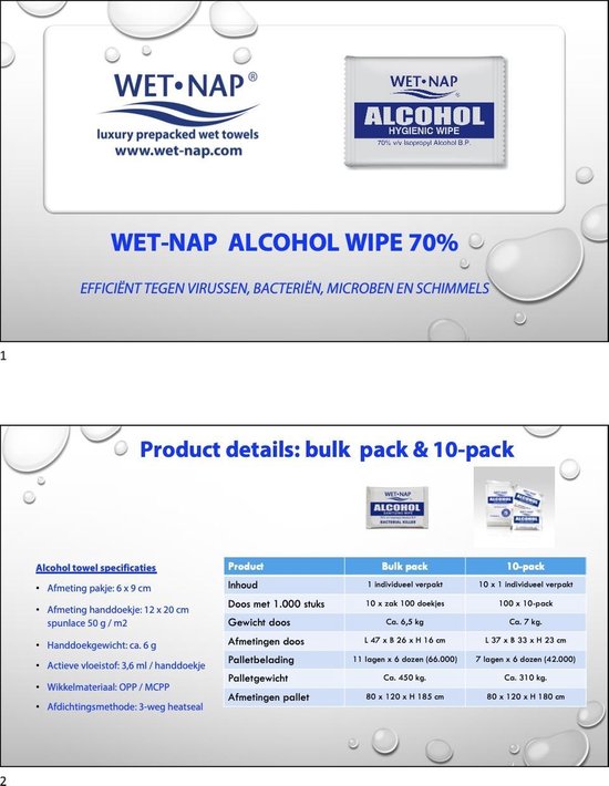 Wet-Nap Alcohol Wipe 70 Bulkpack 100 stuks - Wet-Nap Alcohol wipes