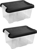 6x Stuks opberg boxen/opbergdozen 5 liter 30 x 20 x 14 cm gerecycled kunststof - Opslagboxen - Opbergbakken kunststof transparant/zwart