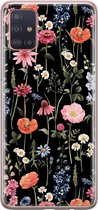 Samsung Galaxy A51 hoesje siliconen - Dark flowers - Soft Case Telefoonhoesje - Bloemen - Zwart