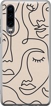 Huawei P30 hoesje - Abstract gezicht lijnen - Soft Case Telefoonhoesje - Print / Illustratie - Beige