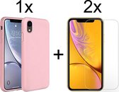 iPhone XR hoesje roze siliconen case cover - 2x iPhone XR Screenprotector glas