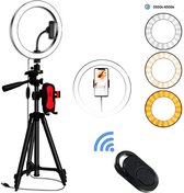 LED Ringlamp Met Statief - Verstelbaar & Draaibaar - Camera + Telefoon Support - Bluetooth Afstandsbediening - 120 CM - Telefoonhouder - Camerahouder - Make-Up Light - Studiolamp - TikTok - V