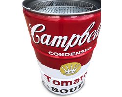 BarrelQ Big - Houtskoolbarbecue - Campbell's Soup Special Edition - Staal - Ø57x87 cm - Vuurkorf & Statafel in 1 - 200L