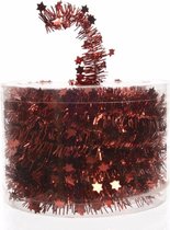 6x Kerstboom sterren folie slingers rood 700 cm - Lametta guirlande - Kerstversiering en decoratie