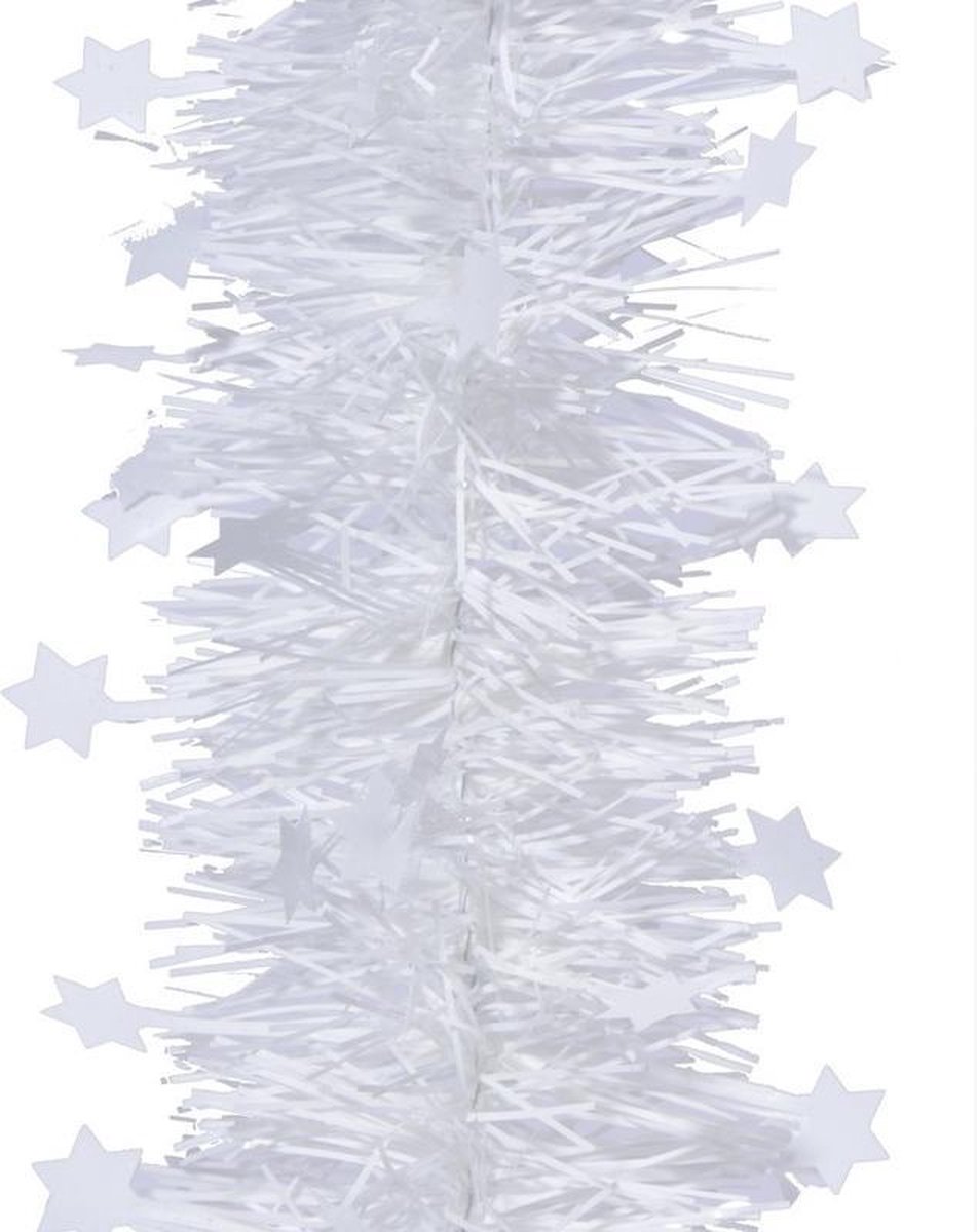 8x Kerstslingers sterren winter wit 270 cm - Guirlande folie lametta - Winter witte kerstboom versieringen