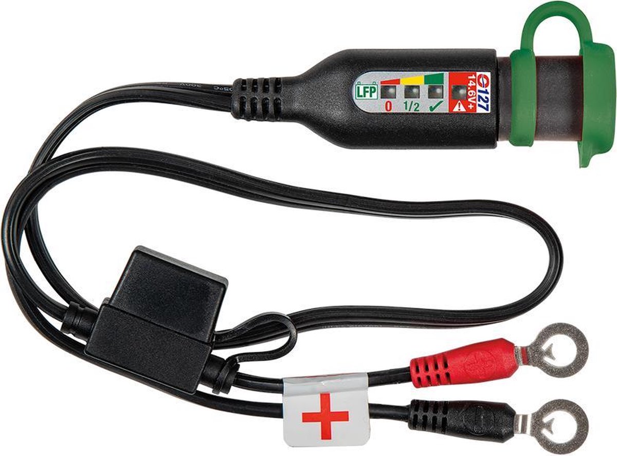OptiMate MONITOR O-127 12.8V/13.2V Lithium Accu-Monitor – Permanente Accukabel met LED-Status- & Laadsysteem-monitor – Weerbestendig met SAE-Connector voor Motor, ATV, Boot & Powersport