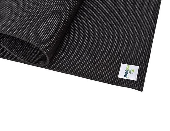 Ecoyogi Classic PVC Yogamat XL Zwart – Extra Lang (200x61 cm) – 6 mm Dikte voor Optimale Demping – Comfortabel & Slijtvast - Inclusief Draagriem – Ideaal voor Beginners – Extra Dikke Yoga Mat - Geschikt als Sport mat, Fitness mat en Pilates mat