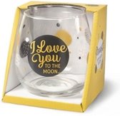 Wijnglas - Waterglas - I love you to the moon - Gevuld met verpakte toffeemix - In cadeauverpakking met gekleurd lint