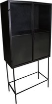 Industriële Cabinet Kast van Metaal en Glas - Industrieel - Kast - Metaal - Zwart - Antraciet - Zwart - 170 cm hoog