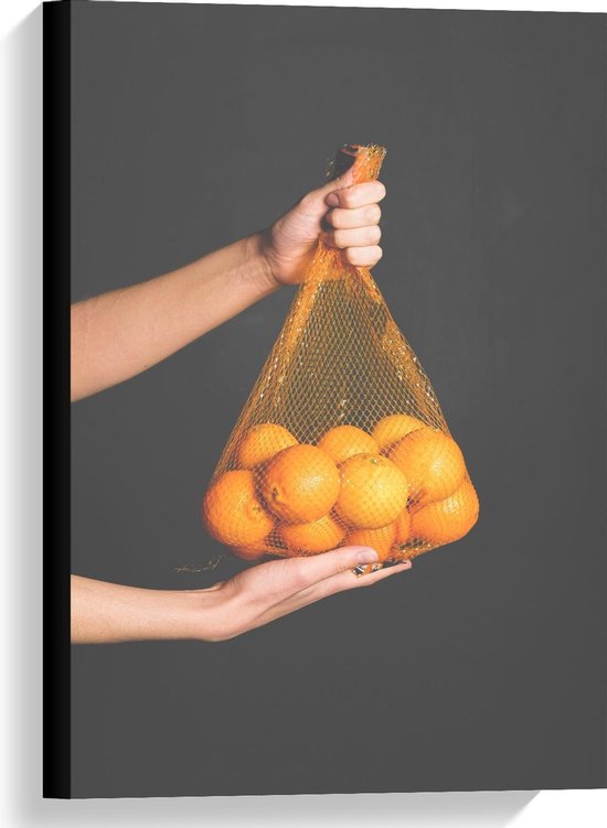 Canvas  - Netje Sinaasappels op Zwarte Achtergrond - 40x60cm Foto op Canvas Schilderij (Wanddecoratie op Canvas)