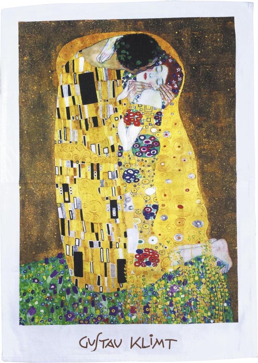Theedoek kunstwerk De Kus van Gustav Klimt