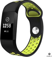 Siliconen Smartwatch bandje - Geschikt voor  Fitbit Charge 4 sportband - zwart geel - Maat: L - Strap-it Horlogeband / Polsband / Armband