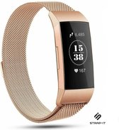 Strap-it Luxe Milanese band - geschikt voor Fitbit Charge 3 / Fitbit Charge 4 - rosé goud - Maat: Maat L