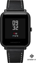 Leer Smartwatch bandje - Geschikt voor  Xiaomi Amazfit Bip leren bandje - zwart - Strap-it Horlogeband / Polsband / Armband