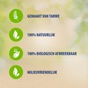 Iconen: Gemaakt van tarwe, 100% natuurlijk, 100% biologisch afbreekbaar, milieuvriendelijk.