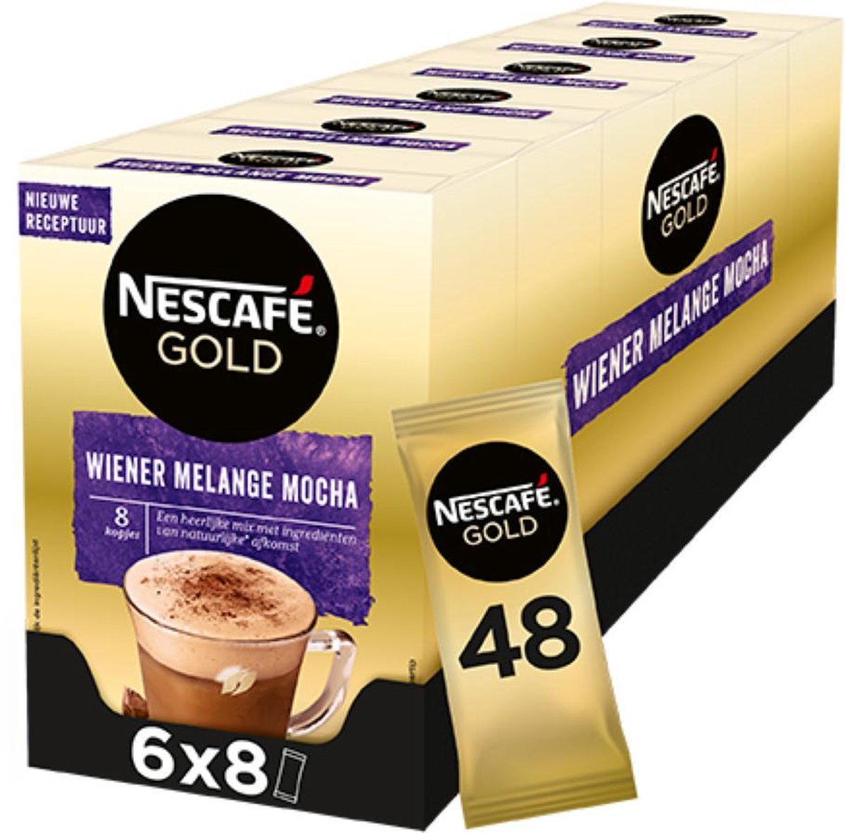 Nescafé Gold Wiener Melange Mocha oploskoffie - 6 doosjes à 8 zakjes