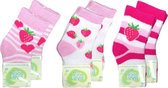 6 paar Meisjes Babysokken - Roze-Wit-Fuchsia - Aardbei - Maat 74-86