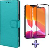 iPhone 12 Mini Hoesje Turquoise - Portemonnee Book Case - Kaarthouder & Magneetlipje & Volledige Display Screenprotector
