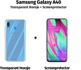 Samsung Galaxy A40 Hoesje Siliconen TPU Transparant + Screenprotector / Gehard Glas