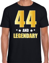 44 and legendary verjaardag cadeau t-shirt / shirt - zwart - gouden en witte letters - voor heren - 44 jaar verjaardag kado shirt / outfit 2XL