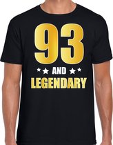 93 and legendary verjaardag cadeau t-shirt / shirt - zwart - gouden en witte letters - voor heren - 93 jaar  / outfit M