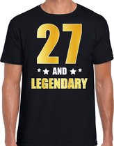 27 and legendary verjaardag cadeau t-shirt / shirt - zwart - gouden en witte letters - voor heren - 27 jaar verjaardag kado shirt / outfit L