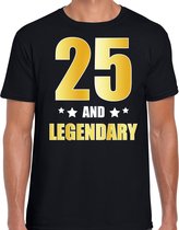 25 and legendary verjaardag cadeau t-shirt / shirt - zwart - gouden en witte letters - voor heren - 25 jaar verjaardag kado shirt / outfit S