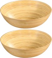 2x Bamboe houten fruitschalen/serveerschalen 30 x 9 cm - Fruitschaal/fruitmanden - Broodmand/broodmanden - Serveerschaal