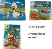 Pakket met 3 puzzels, 35 stukjes  – puzzel – dierenpuzzel – vanaf 4 jaar – hout – olifant – leeuw – giraffe – zebra – auto – uitdagend – spelen – samenwerken – praten – leuk – plezier – leg p