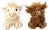 Dinogifts - Schotse Hooglander knuffel - Bruin & Wit (Set)