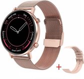 Optible® Temps - Smartwatch Dames - Smartwatch Heren - Horloge - Full Circle - Super Retina scherm - 18 Wijzerplaten - Stappenteller - Bloeddruk - Multi sport - Milanees - Staal – Goud