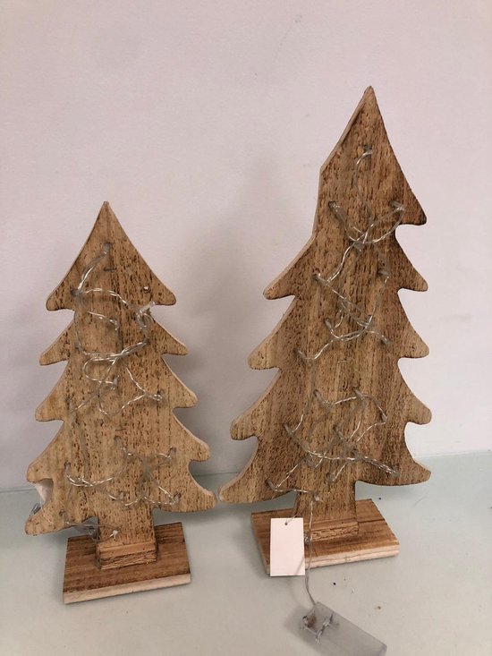 decoratieve houten kerstbomen met licht op batterij - set van 2 stuks | bol .com