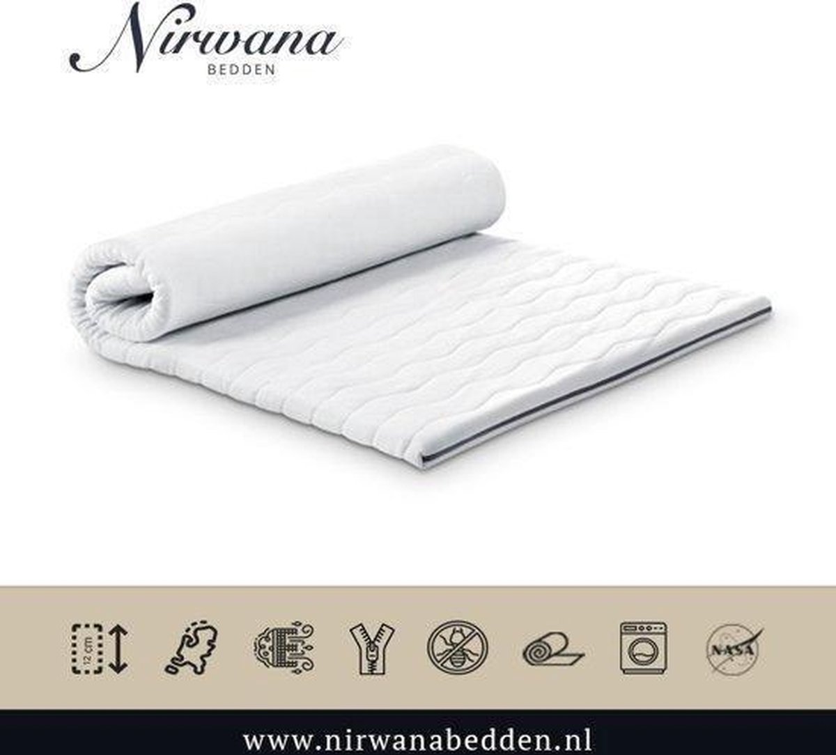 Topdekmatras - Topper 110x190 - NASA traagschuim - Tencel - 12 cm dik