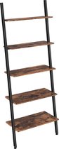 Ladderrek in industrieel ontwerp - boekenkast met 5 niveaus - bruin/zwart