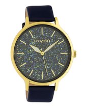 OOZOO Timepieces - Goudkleurige horloge met diep blauwe leren band - C10662