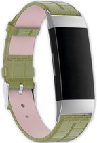 Eyzo Fitbit Charge 3 & 4 Band - Leer-22,6cm x 1,8cm- Groen