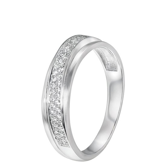 Lucardi - Dames ring met zirkonia - Ring - Cadeau - Echt Zilver