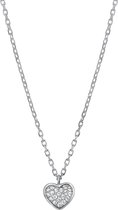 Lucardi Dames Ketting met hanger hart met zirkonia - Echt Zilver - Ketting - Cadeau - Moederdag - 42 cm - Zilverkleurig