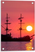 Tuinposter – Schip op Zee tijdens Zonsopgang - 40x60cm Foto op Tuinposter  (wanddecoratie voor buiten en binnen)