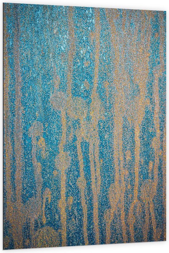 Dibond - Blauwe Muur met Geel - 100x150cm Foto op Aluminium (Wanddecoratie van metaal)