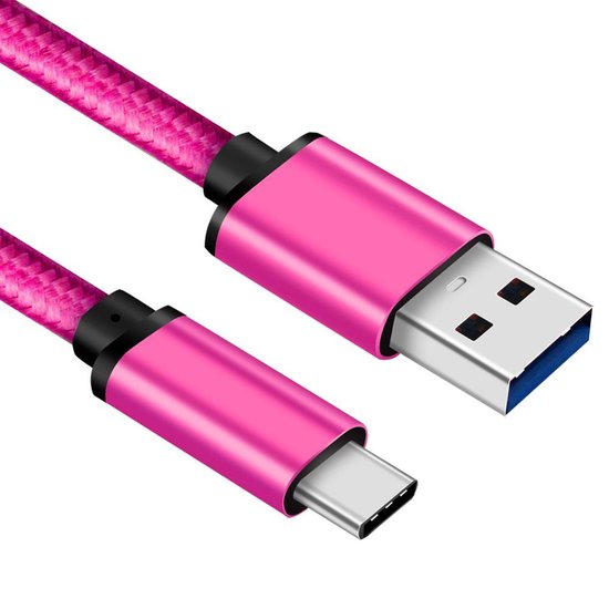 USB C kabel - C naar A - Nylon mantel - Roze - 0.5 meter - Allteq