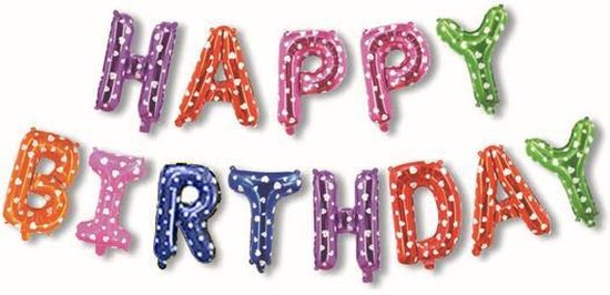 HAPPY BIRTHDAY Folie Ballonnen, Kleuren Punten, Stippen, 13 stuks, 16 inch (40cm), Verjaardag, Feest, Party, Decoratie, Versiering, Miracle Shop